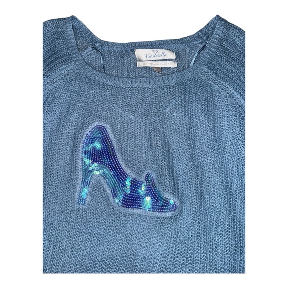 Lauren Conrad X Disney Cinderella Sequin Glass Slipper Sky Blue Sweater Small - Picture 2 of 6